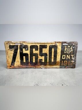 Authentic Vintage 1917 Ontario License Plate